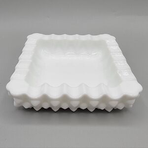 Vintage Milk Glass Hobnail Square Ashtray Catchall Trinket Dish Farmhouse Decor